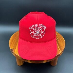 Basics Trucker Hat Men OS Red Excellent Stone Creek Ohio Fire Dept Snapback